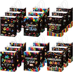 Sweetude 30 Pcs Kindergarten Graduation Gift Bags Bulk 2025 Preschool Graduation Congratulation Paper Bags with Handle for Graduate Season Theme Party Favor Supplies, 8.3 x 5.9 x 3.2 Inch