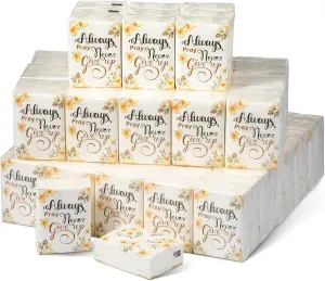 Tatuo 100 Floral Pocket Tissues Always Pray Never Give up Paper Tissues Mini Wedding Facial 4 Ply Travel Size Bulk Individual Tissue Packs with Sayings for Travel Daily Wedding Graduation Party