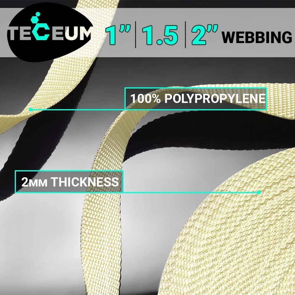 TECEUM 1" & 1.5" & 2" Webbing – 10 25 50 Yards – 40  Colors – Heavy Duty 1 Inch 1.5 Inch 2 Inch Webbing for Climbing Outdoors Indoors Crafting DIY