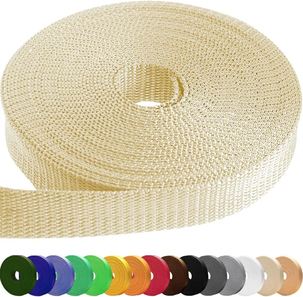 TECEUM 1" & 1.5" & 2" Webbing – 10 25 50 Yards – 40  Colors – Heavy Duty 1 Inch 1.5 Inch 2 Inch Webbing for Climbing Outdoors Indoors Crafting DIY