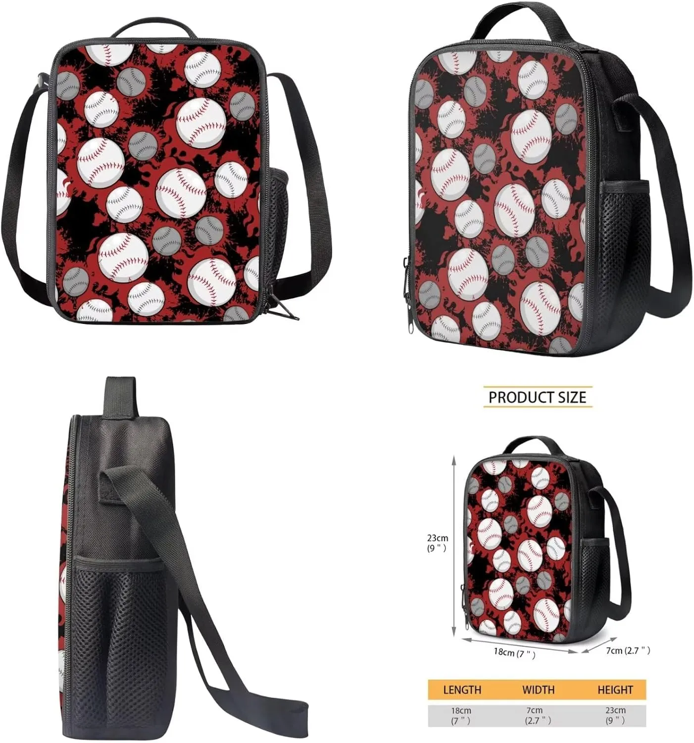 Teen Backpacks for Girls with Lunch Box Baseball Print School Bag 3 Piece Set for Boys Backpacks Ages 8-10 Lunch Bag Insulated Pencil Bag Case Elementary Student Bookbag Set