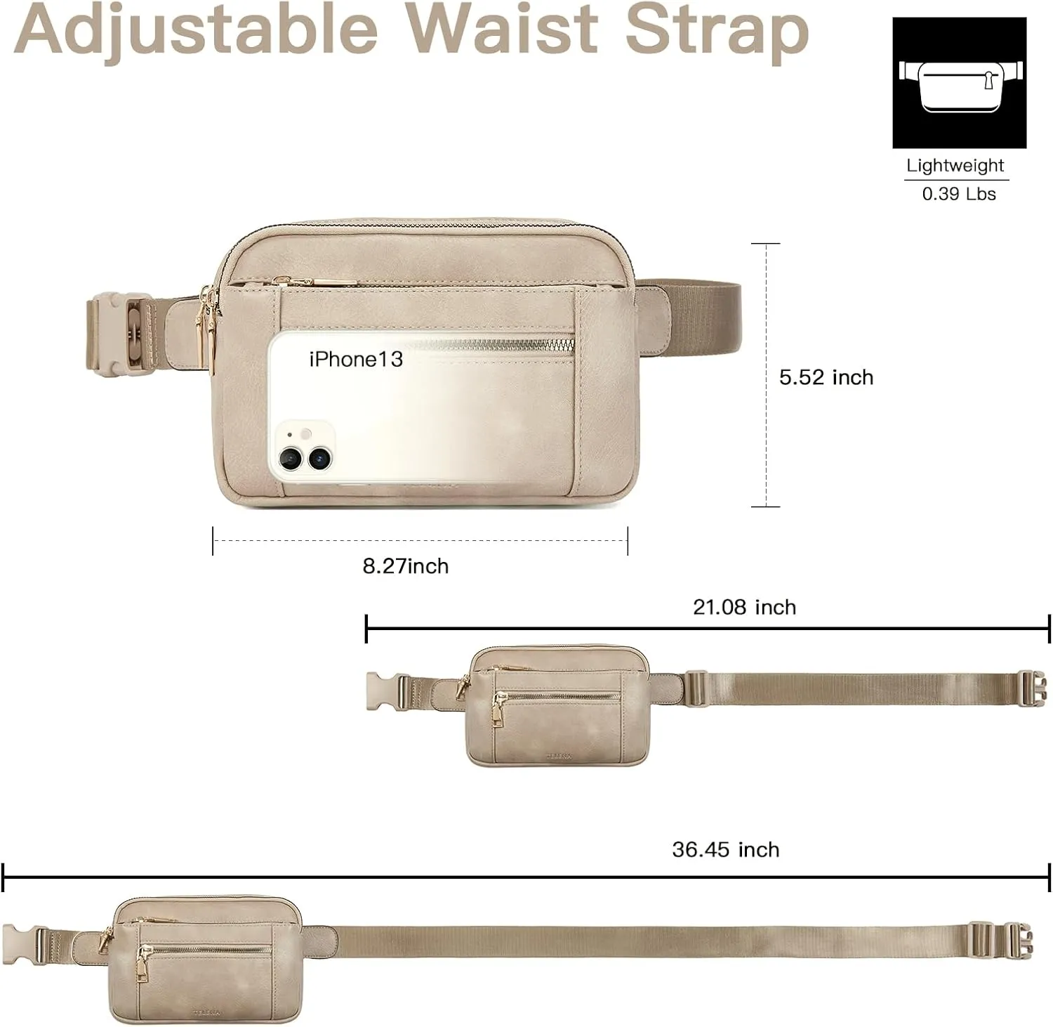 Telena Fanny Packs for Women Cross Body Bag Leather Belt Bag Fashionable Waist Bag with Adjustable Strap Grey