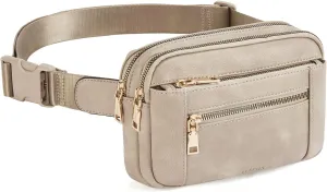 Telena Fanny Packs for Women Cross Body Bag Leather Belt Bag Fashionable Waist Bag with Adjustable Strap Grey