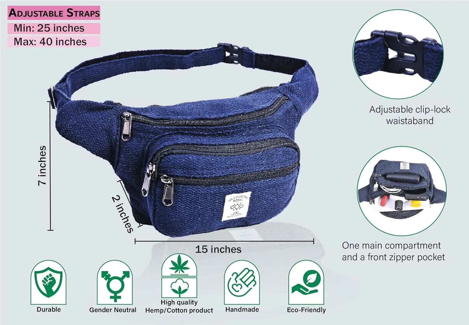 THE COLLECTION ROYAL Himalayan Hemp and Cotton Fanny Pack, Eco-friendly, Boho, Hippie Fanny Pack, Waist Belt, Travel Utility Belt