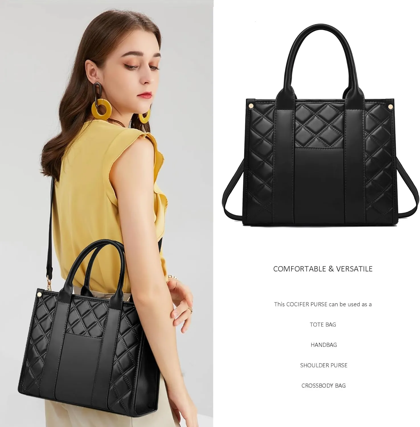 The Tote Bag Crossbody Purses for Women Shoulder Bag Handbags PU Leather Top Handle Bags with zipper
