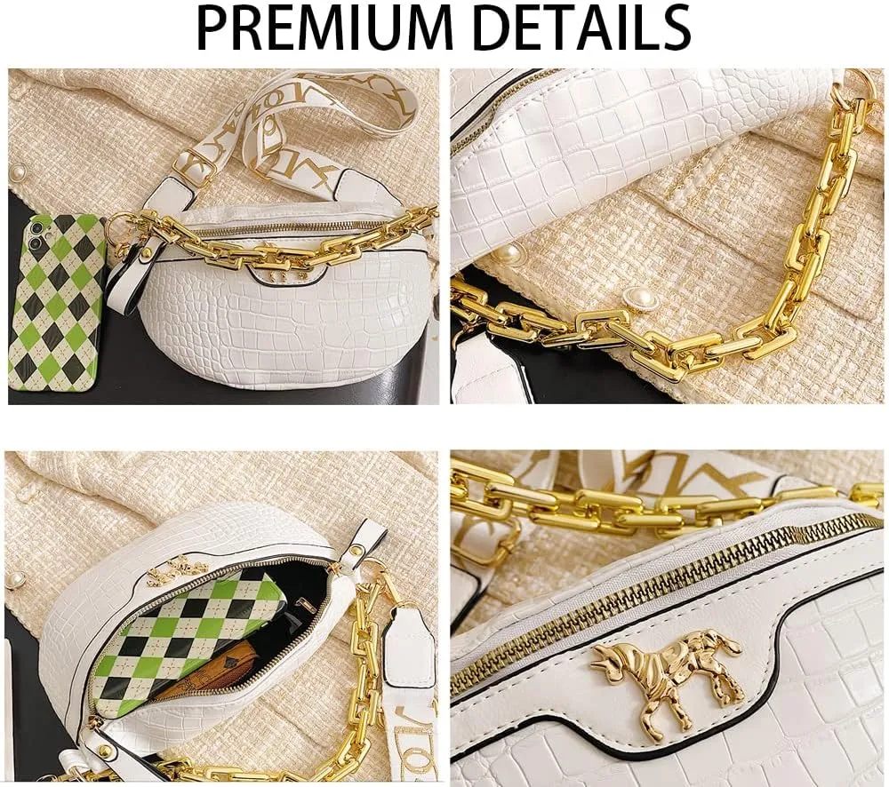 Thick Chain Fanny Pack for Women Small Crossbody Sling Purse Shoulder Chest Bag Belt Bum Bag (black)