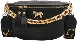 Thick Chain Fanny Pack for Women Small Crossbody Sling Purse Shoulder Chest Bag Belt Bum Bag (black)