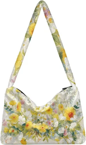 Three Tulips Plush Bag, Crossbody Bookbag for Women, Autumn Handbags