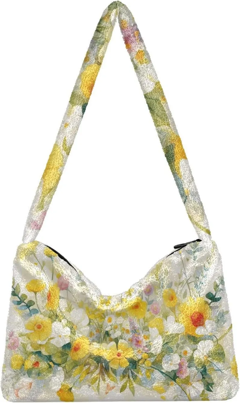 Three Tulips Plush Bag, Crossbody Bookbag for Women, Autumn Handbags
