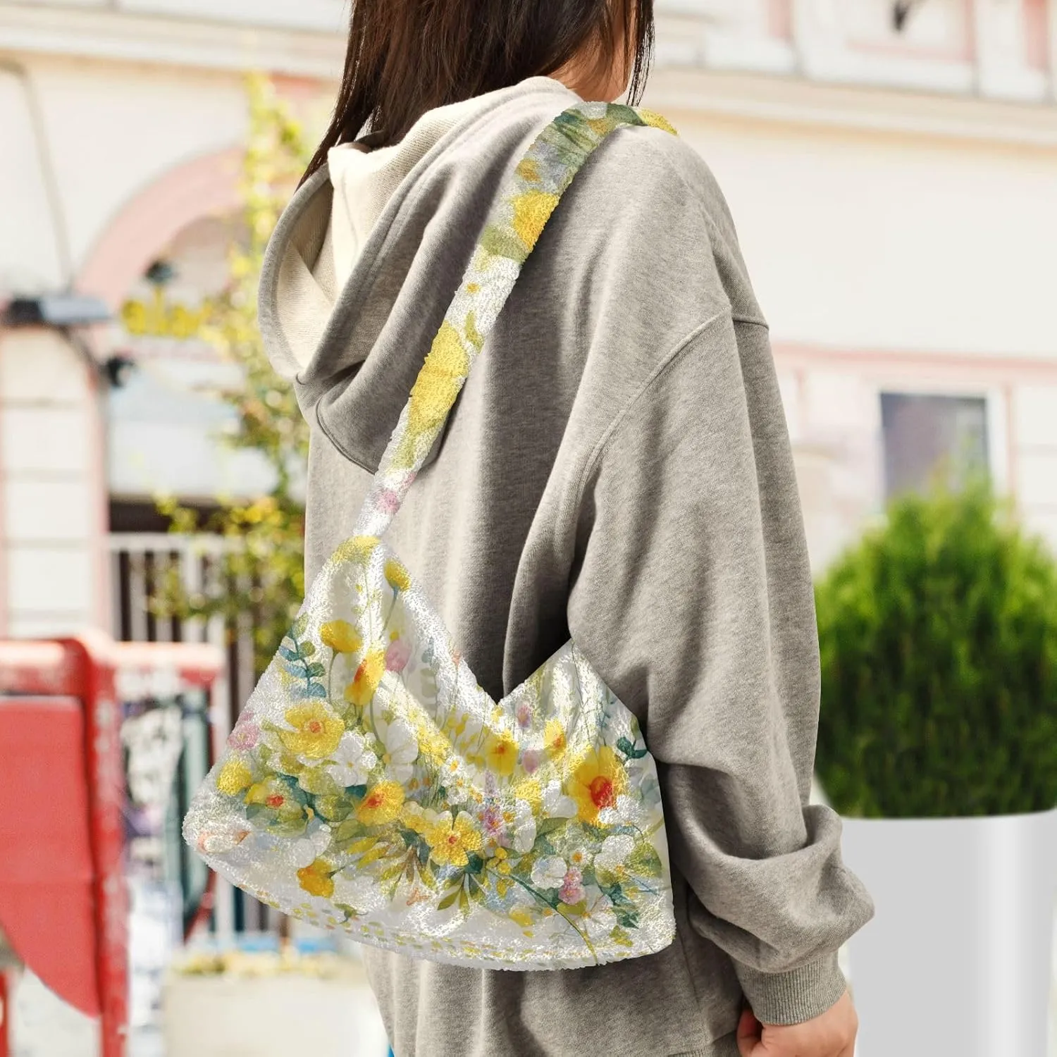 Three Tulips Plush Bag, Crossbody Bookbag for Women, Autumn Handbags