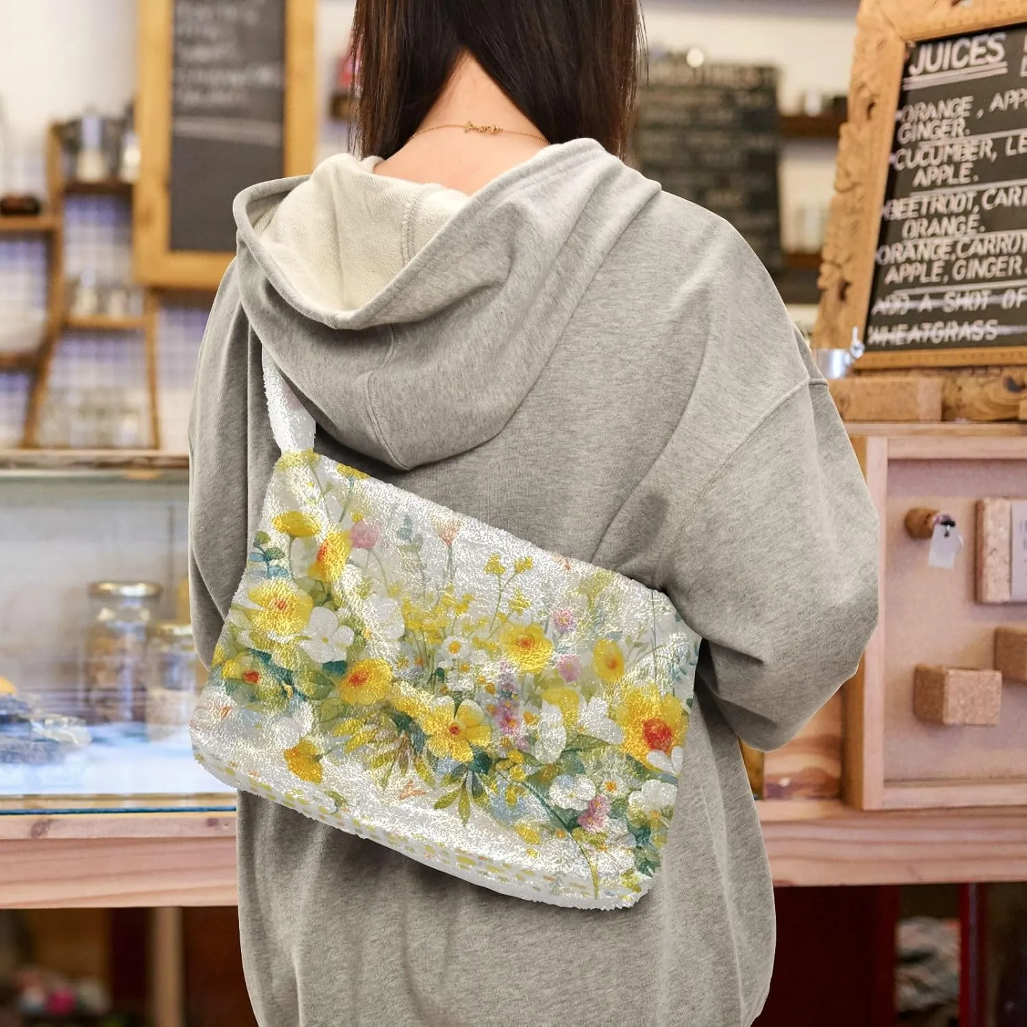 Three Tulips Plush Bag, Crossbody Bookbag for Women, Autumn Handbags