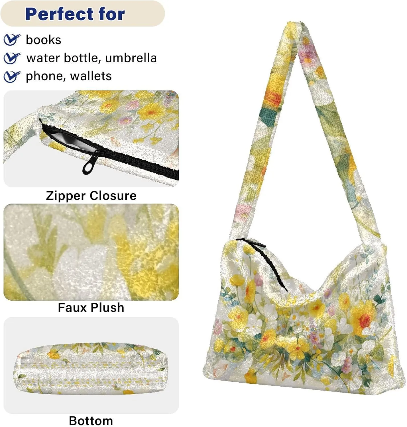 Three Tulips Plush Bag, Crossbody Bookbag for Women, Autumn Handbags