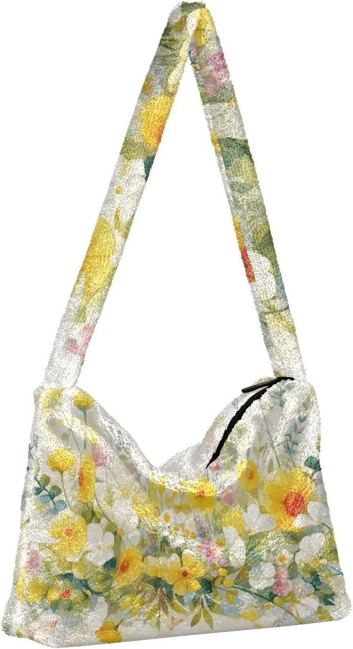 Three Tulips Plush Bag, Crossbody Bookbag for Women, Autumn Handbags