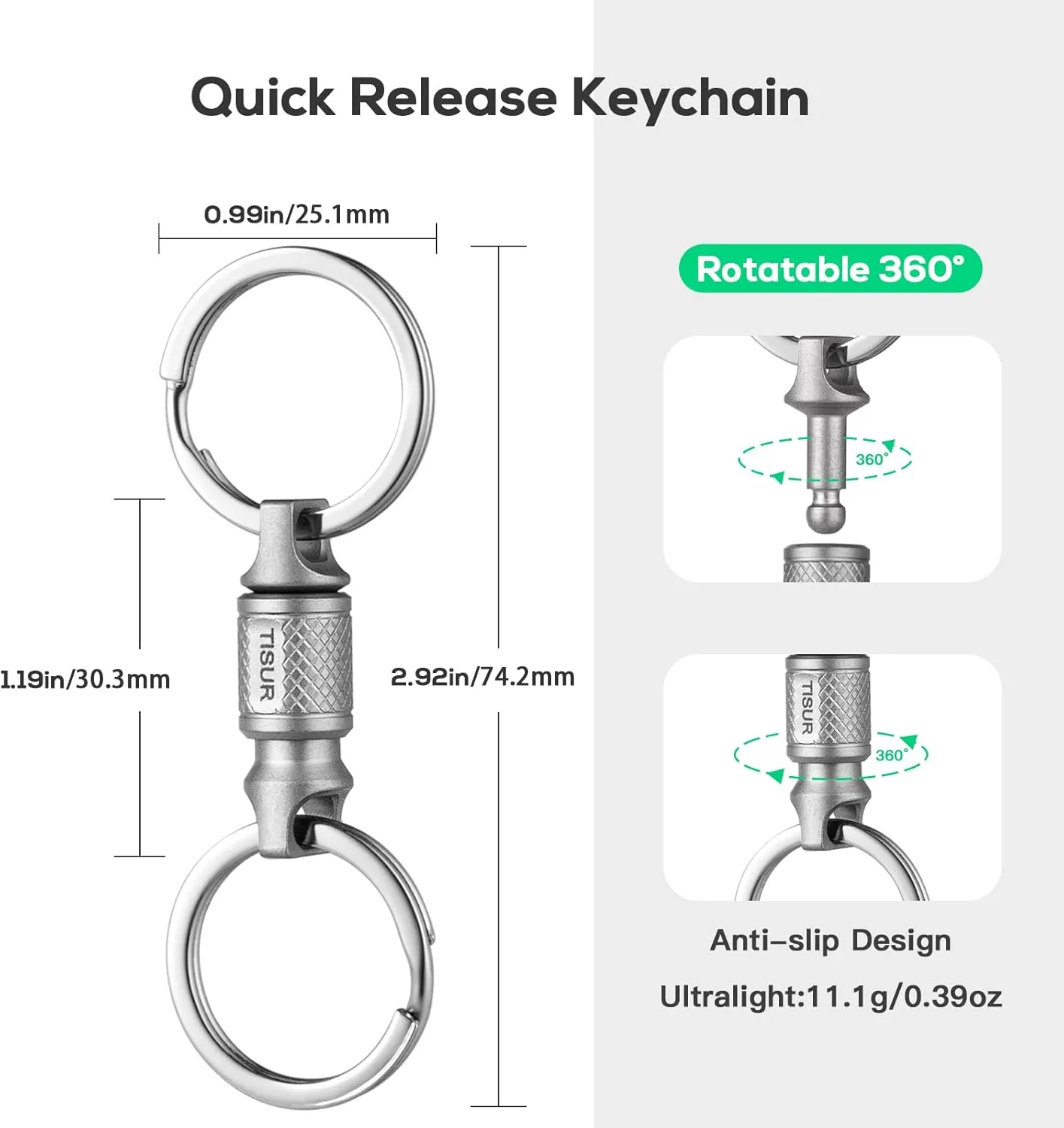 TISUR Titanium Quick Release Keychain, Retractable Key Chain Detachable Keychain Clip，Pull Apart Key Rings for Men Women