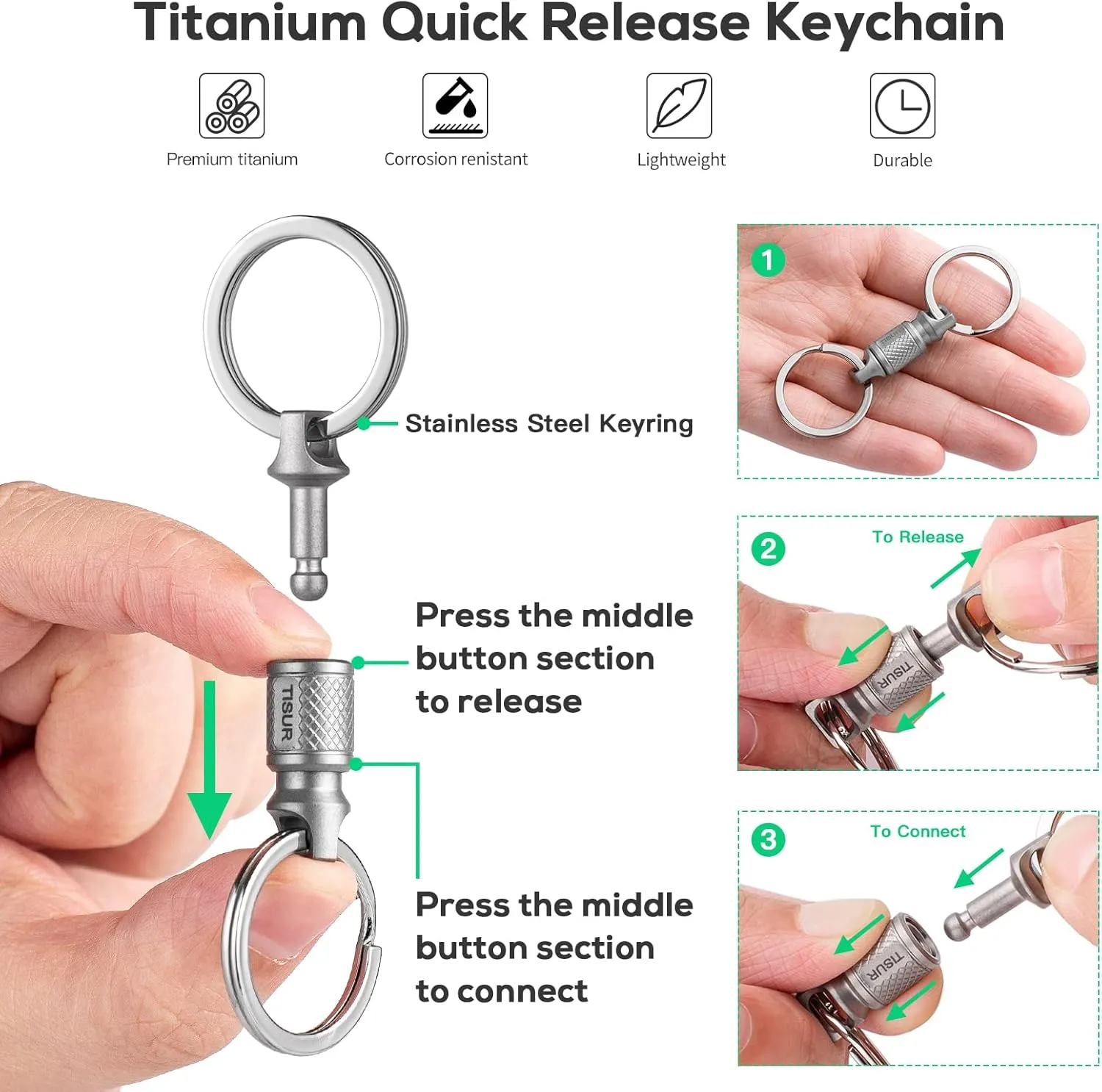 TISUR Titanium Quick Release Keychain, Retractable Key Chain Detachable Keychain Clip，Pull Apart Key Rings for Men Women