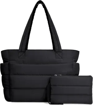 TOPDesign Puffer Tote Bag for Women, Lightweight Puffy Handbag with Compartments, Quilted Shoulder Bag for Work, Travel, Gym
