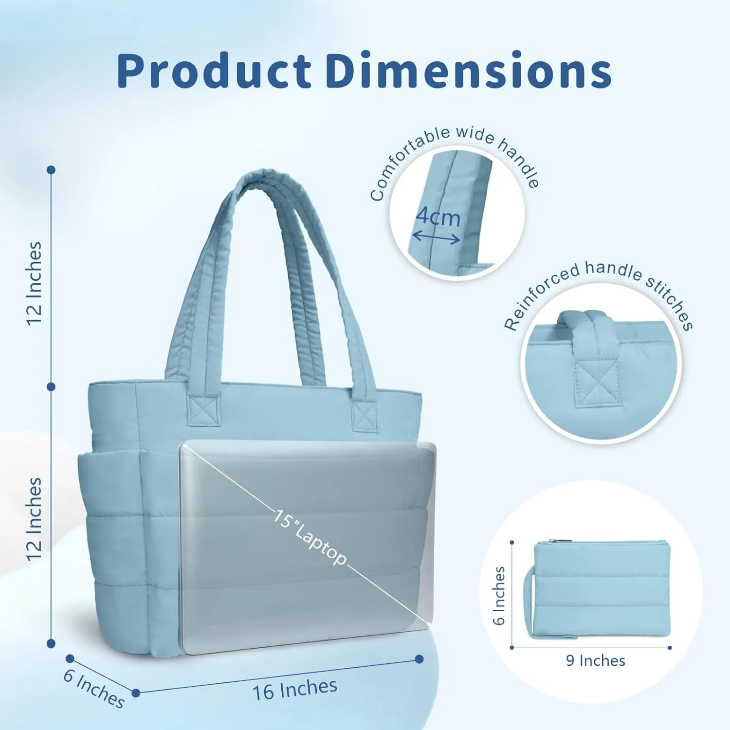 TOPDesign Puffer Tote Bag for Women, Lightweight Puffy Handbag with Compartments, Quilted Shoulder Bag for Work, Travel, Gym