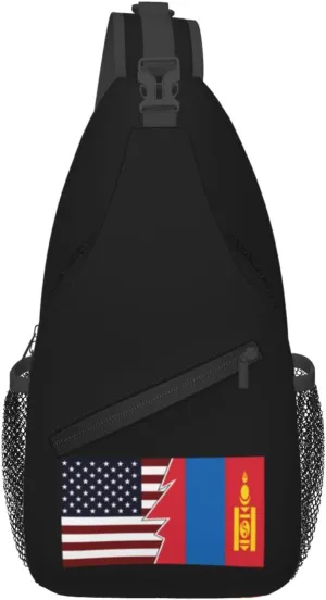 Torn Style American And Mongolia Flags Crossbody Bags For Women Men Chest Backpack Gym Shoulder Bag Travel Outdoor Sports Casual Crossbody Bags