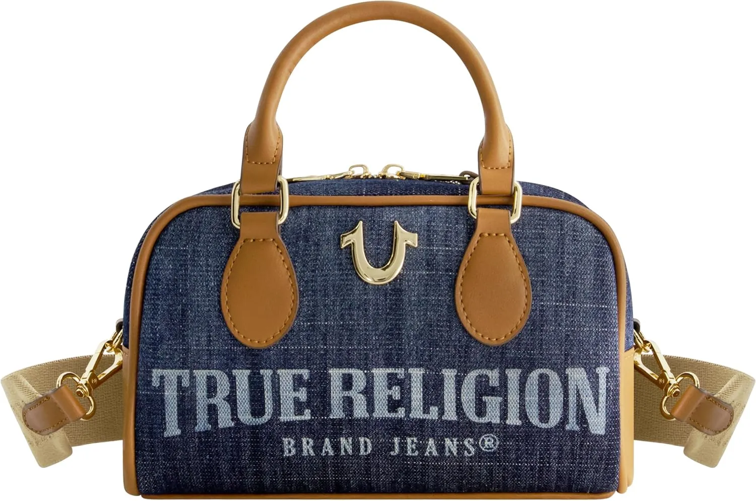 True Religion Satchel Bag, Women's Faux Leather Crossbody Purse with Adjustable Shoulder Strap