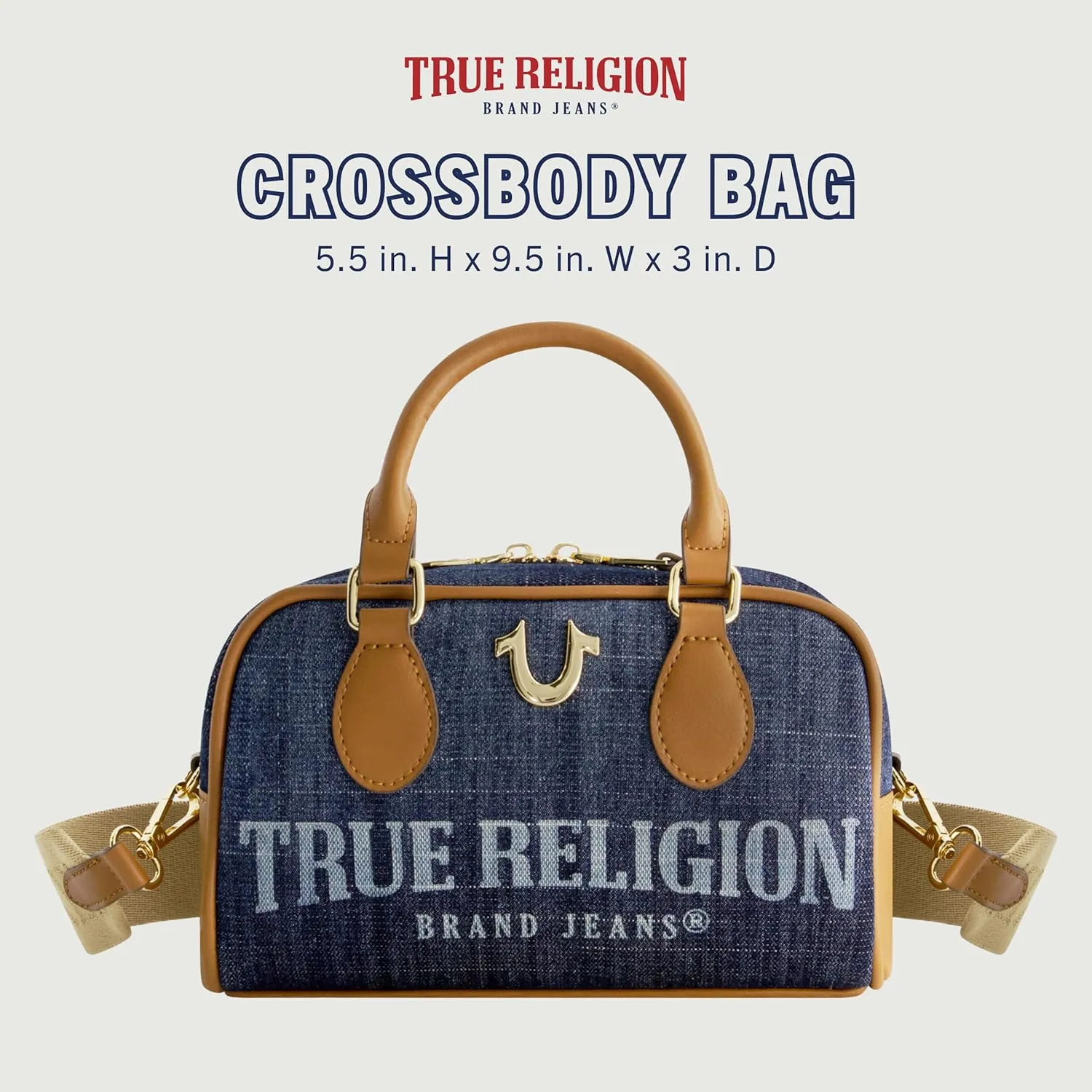 True Religion Satchel Bag, Women's Faux Leather Crossbody Purse with Adjustable Shoulder Strap