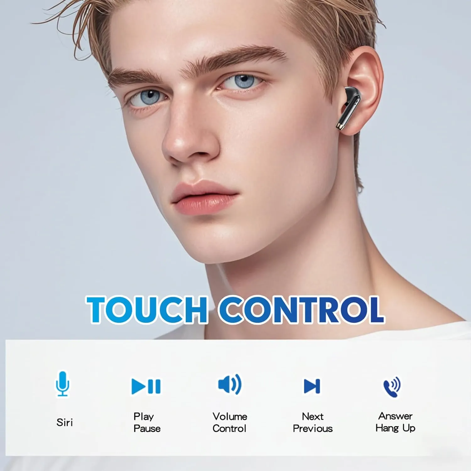 True Wireless Earbuds Bluetooth 5.3 with Microphone for Working Out Noise Canceling Blue Tooth Ear Buds Deep Bass TWS Wireless Earphones with Charging Case in Ear Headphone for iPhone Android Black