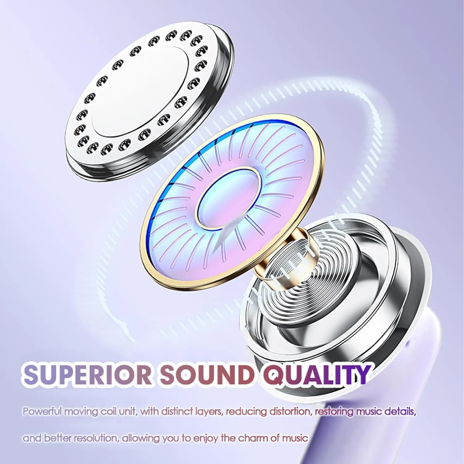 True Wireless Earbuds Purple Bluetooth 5.3 with Microphone for Working Out Noise Canceling Blue Tooth Ear Buds Deep Bass TWS Wireless Earphones with Charging Case in Ear Headphone for iPhone Android