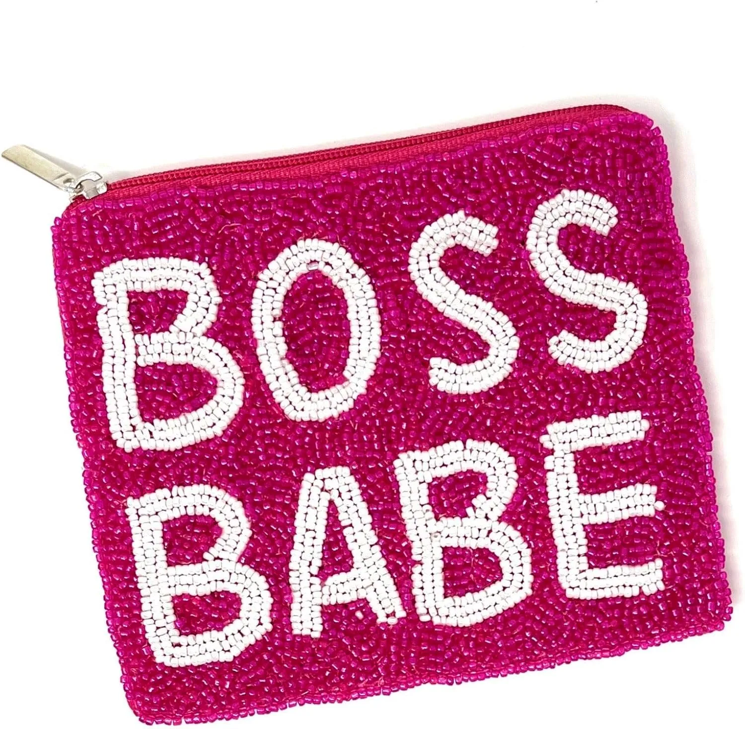 TWINE AND LOVE Boss Babe Beaded Pouch Purse, Pink Beaded Coin Purse, Coin Pouch Small Wallets Card Holder Bag, Boss Babe Card Case Wallet, Birthday Gift, CP0494