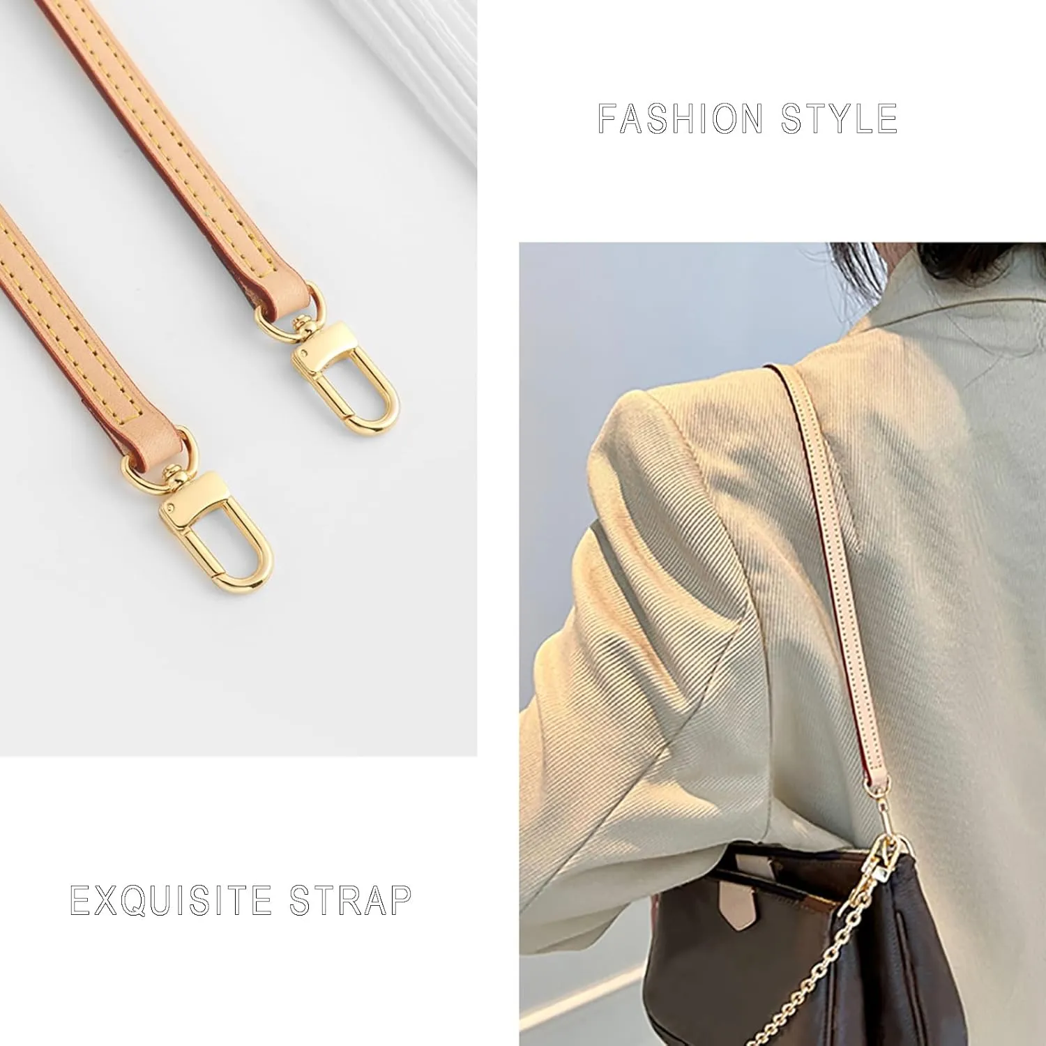 Vachetta Leather Strap Replacement Handbag Shoulder Purse Strap for Speedy Bags(Width:0.43in,Length:23.6in,Double Buckles)