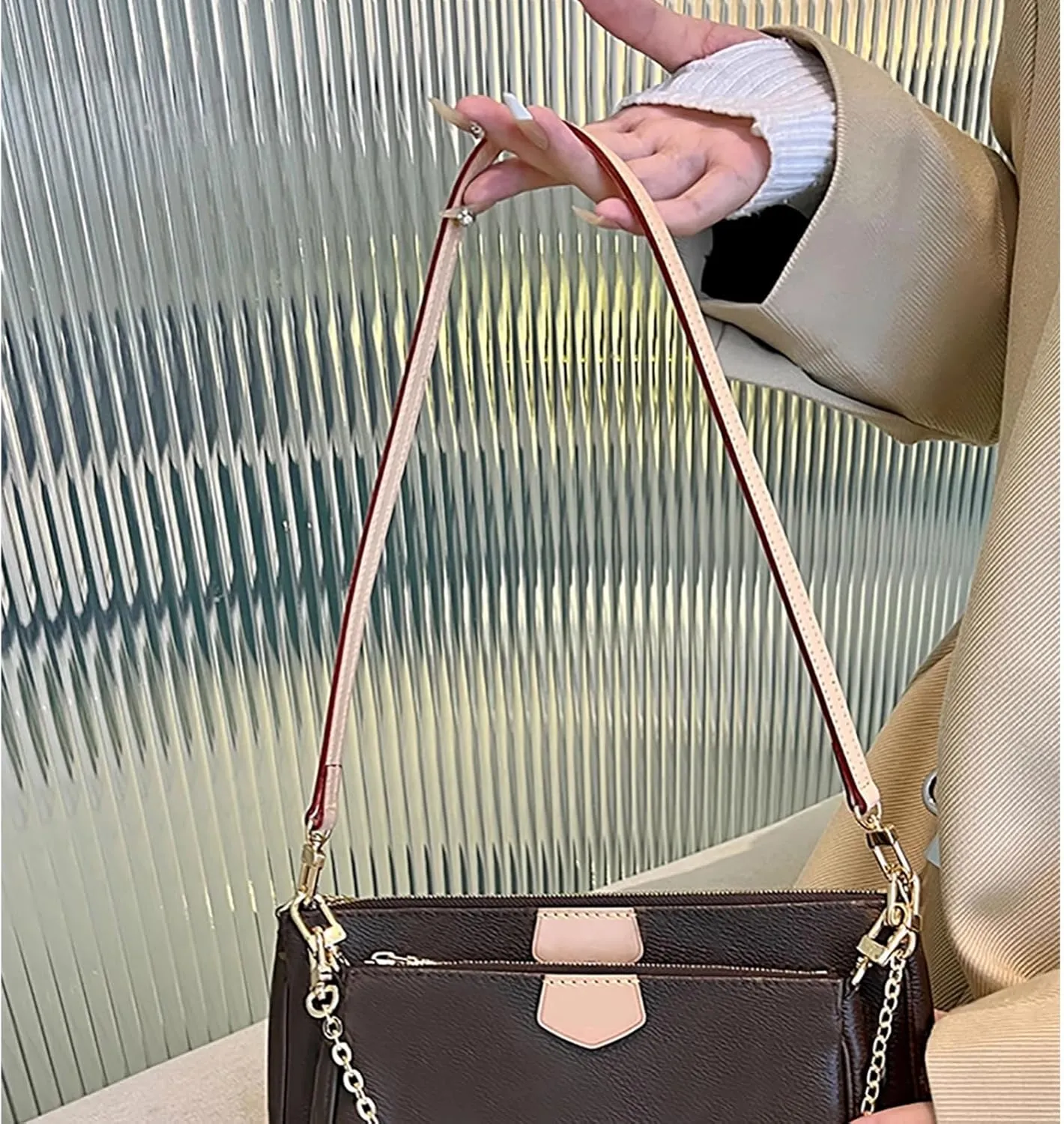 Vachetta Leather Strap Replacement Handbag Shoulder Purse Strap for Speedy Bags(Width:0.43in,Length:23.6in,Double Buckles)