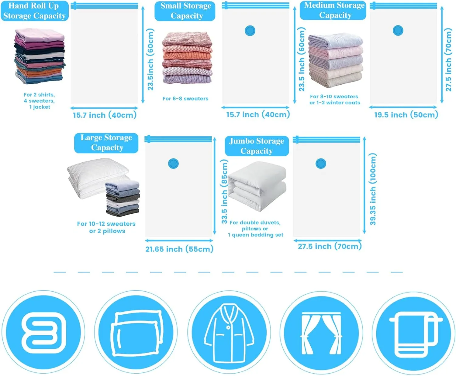 Vacuum Storage Bags,12 Pack (12 Medium Bags) Zip Seal Space Saver Bag for Travel Clothes,Blanket,Duvets,Pillows,Comforters