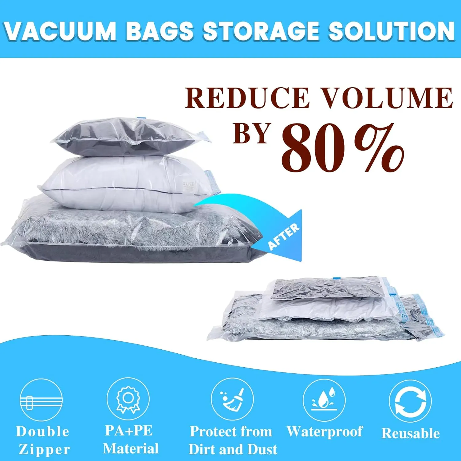 Vacuum Storage Bags,12 Pack (12 Medium Bags) Zip Seal Space Saver Bag for Travel Clothes,Blanket,Duvets,Pillows,Comforters