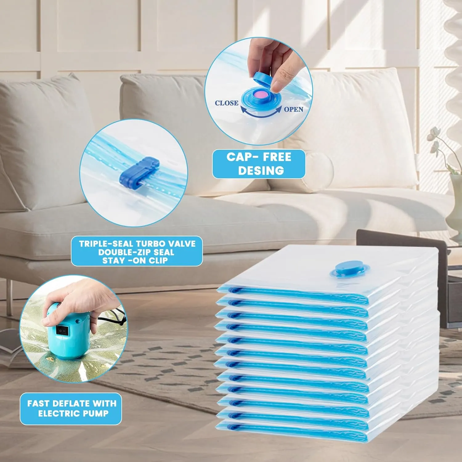 Vacuum Storage Bags,12 Pack (12 Medium Bags) Zip Seal Space Saver Bag for Travel Clothes,Blanket,Duvets,Pillows,Comforters
