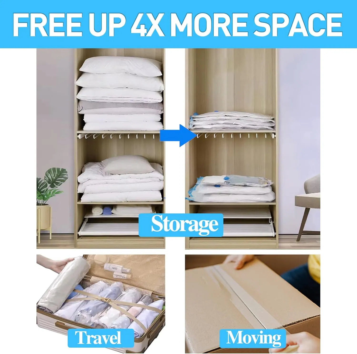 Vacuum Storage Bags,12 Pack (12 Medium Bags) Zip Seal Space Saver Bag for Travel Clothes,Blanket,Duvets,Pillows,Comforters