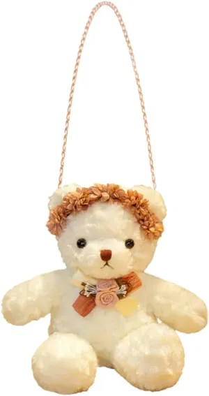 VALICLUD Crossbody Bag Crossbody for Women Bear Plush Bag Storage Pouch White 30cm Adorable Design