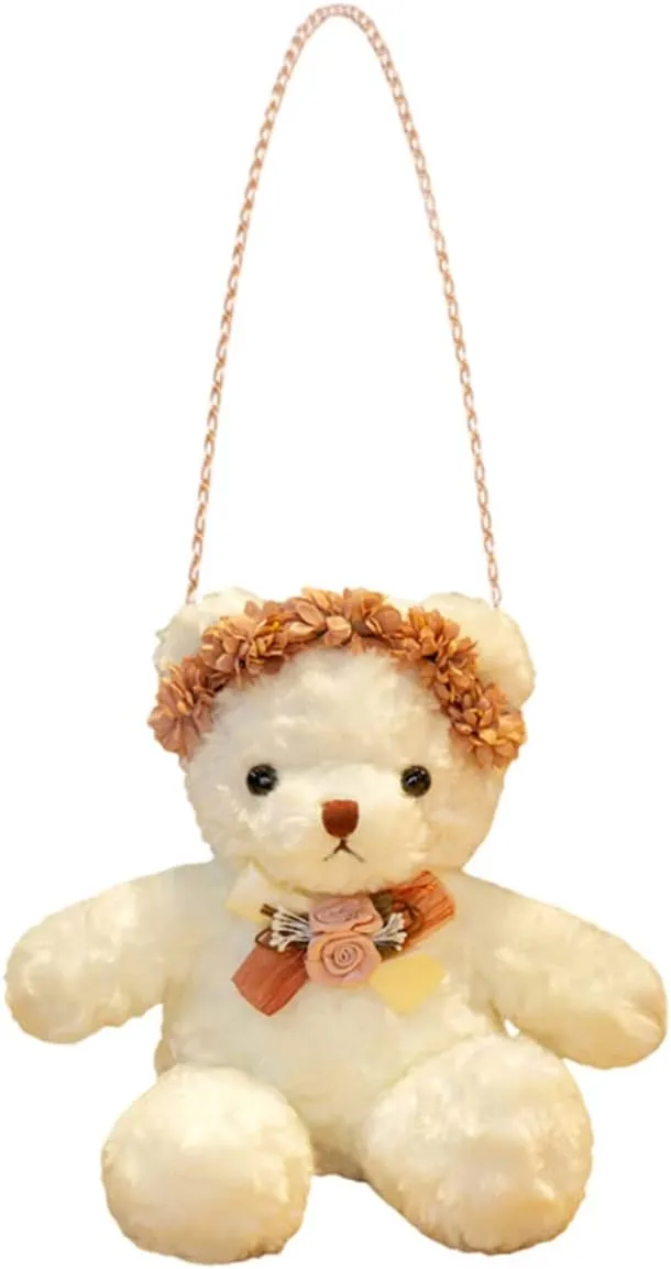 VALICLUD Crossbody Bag Crossbody for Women Bear Plush Bag Storage Pouch White 30cm Adorable Design