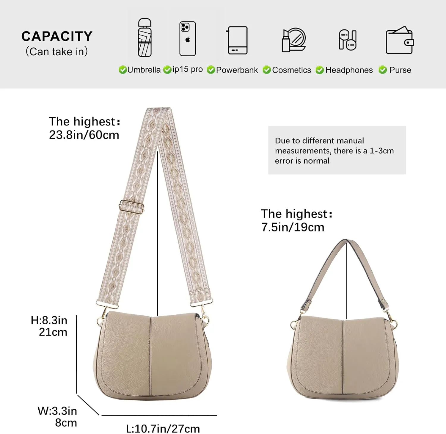 Vegan Leather Hobo Purses, Crossbody Bags for Women, Shoulder Handbags with Wide Strap