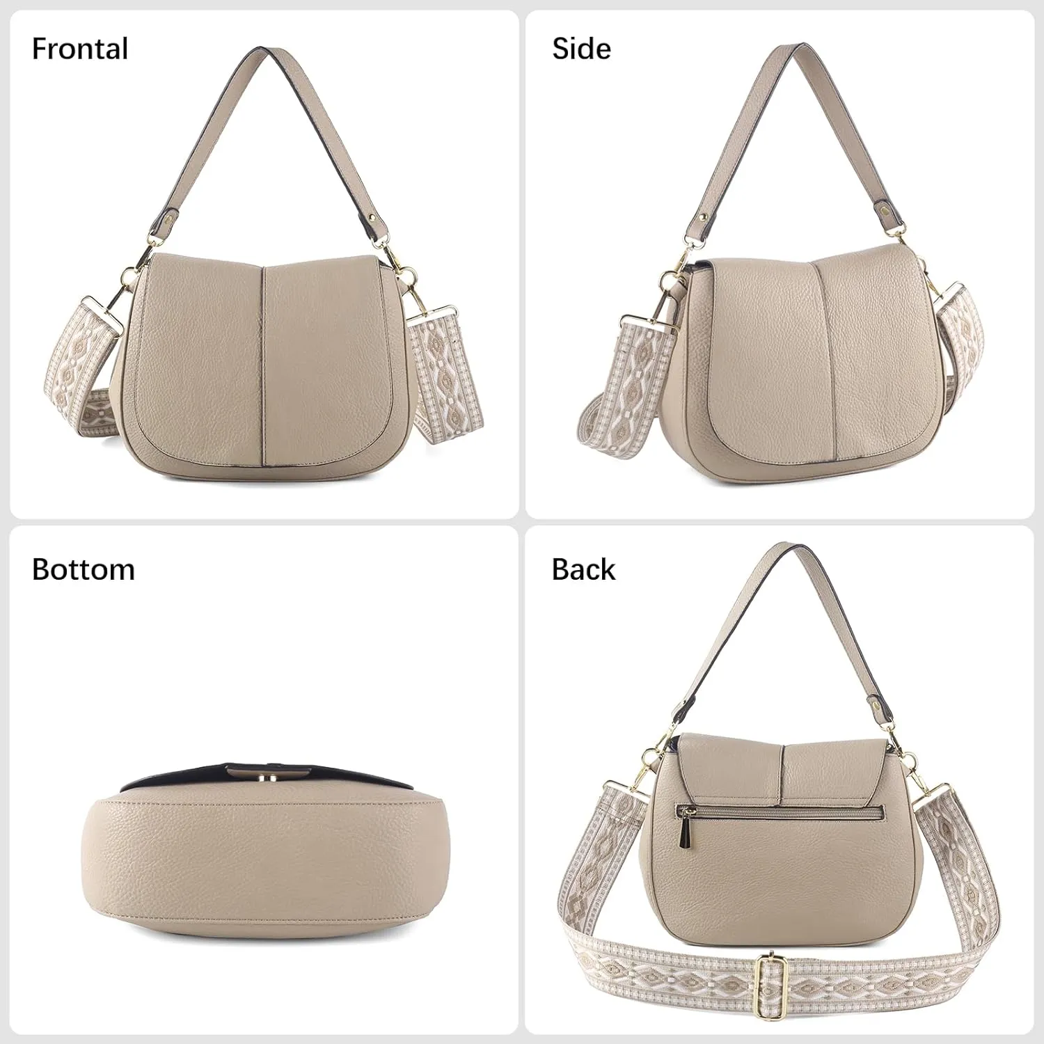 Vegan Leather Hobo Purses, Crossbody Bags for Women, Shoulder Handbags with Wide Strap