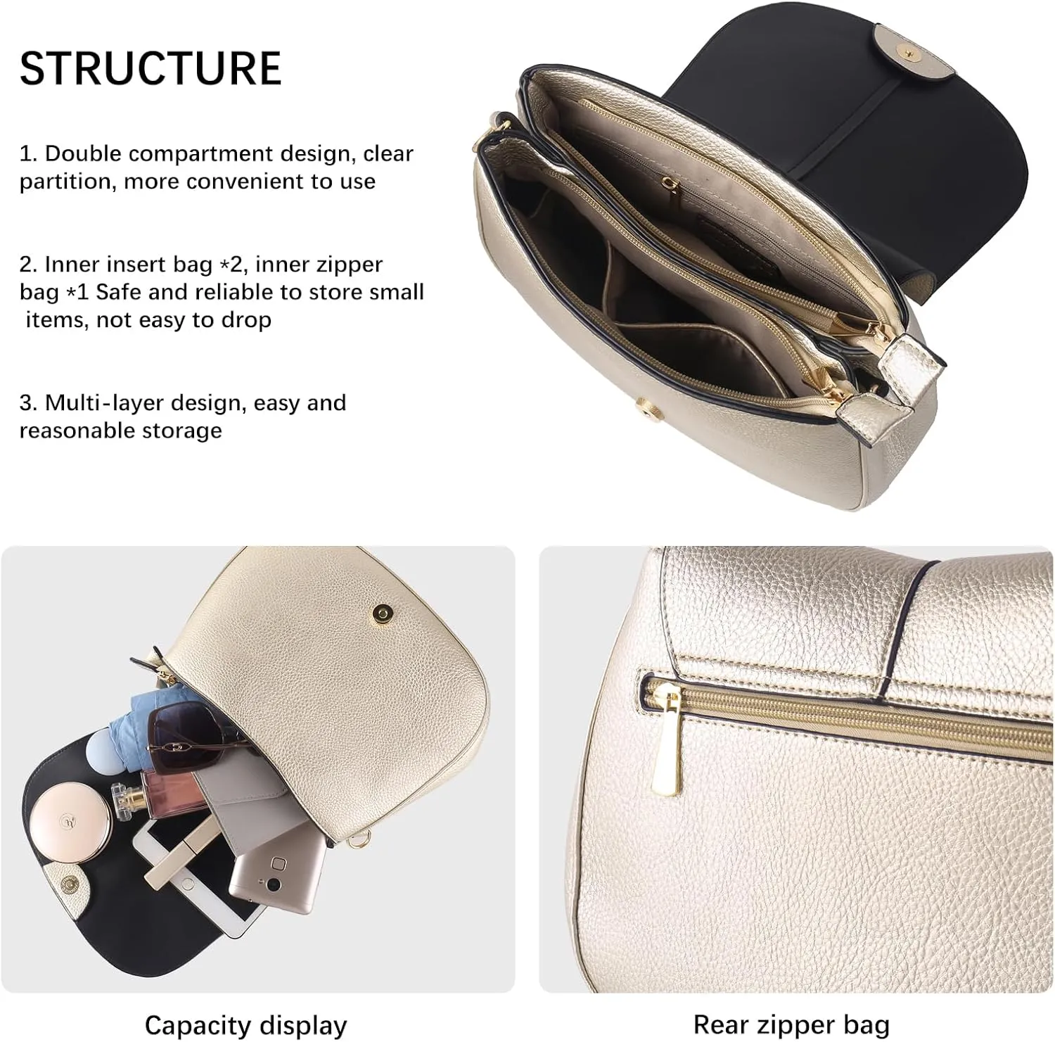 Vegan Leather Hobo Purses, Crossbody Bags for Women, Shoulder Handbags with Wide Strap