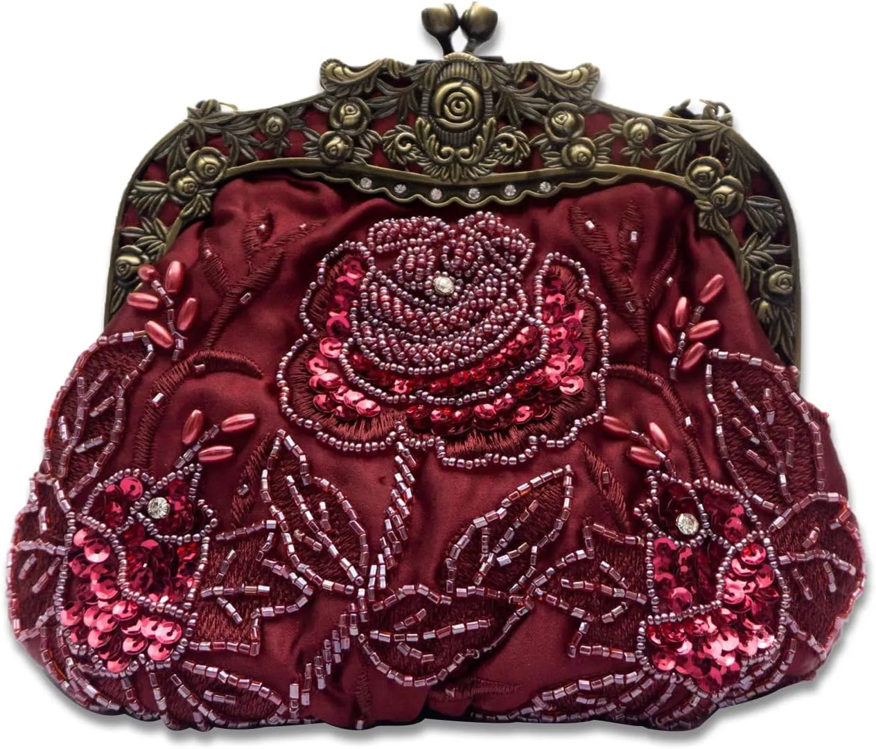 Vintage 1920s Beaded Evening Bag Pearl Clutch Bag for Women Bridal Wedding Purse Sequin Rhinestone Handbag