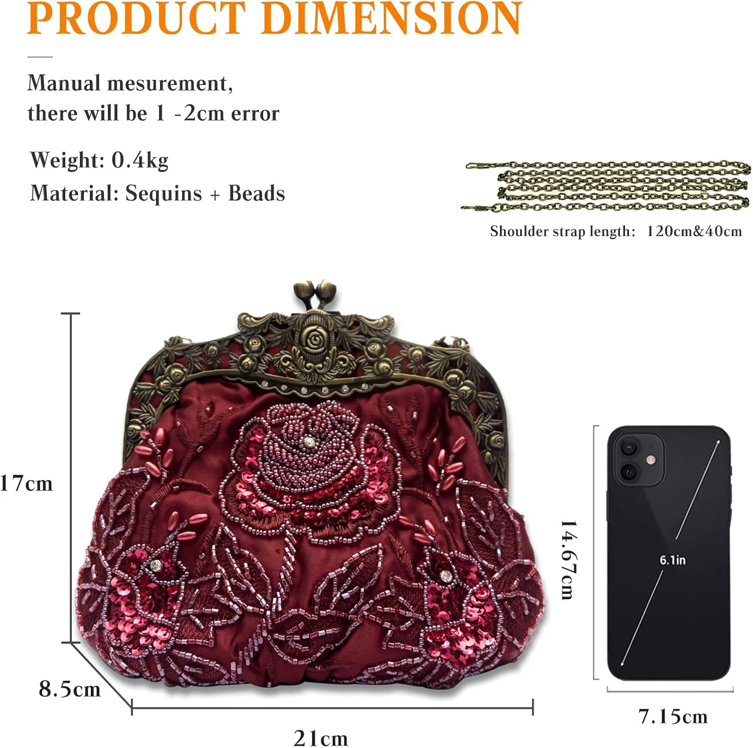 Vintage 1920s Beaded Evening Bag Pearl Clutch Bag for Women Bridal Wedding Purse Sequin Rhinestone Handbag