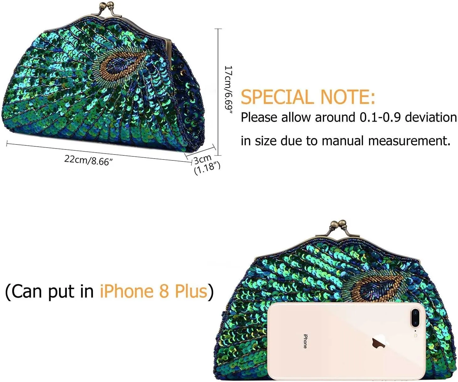 Vintage Beaded Sequin Peacock Clutch Purse Evening Bags (Blue)