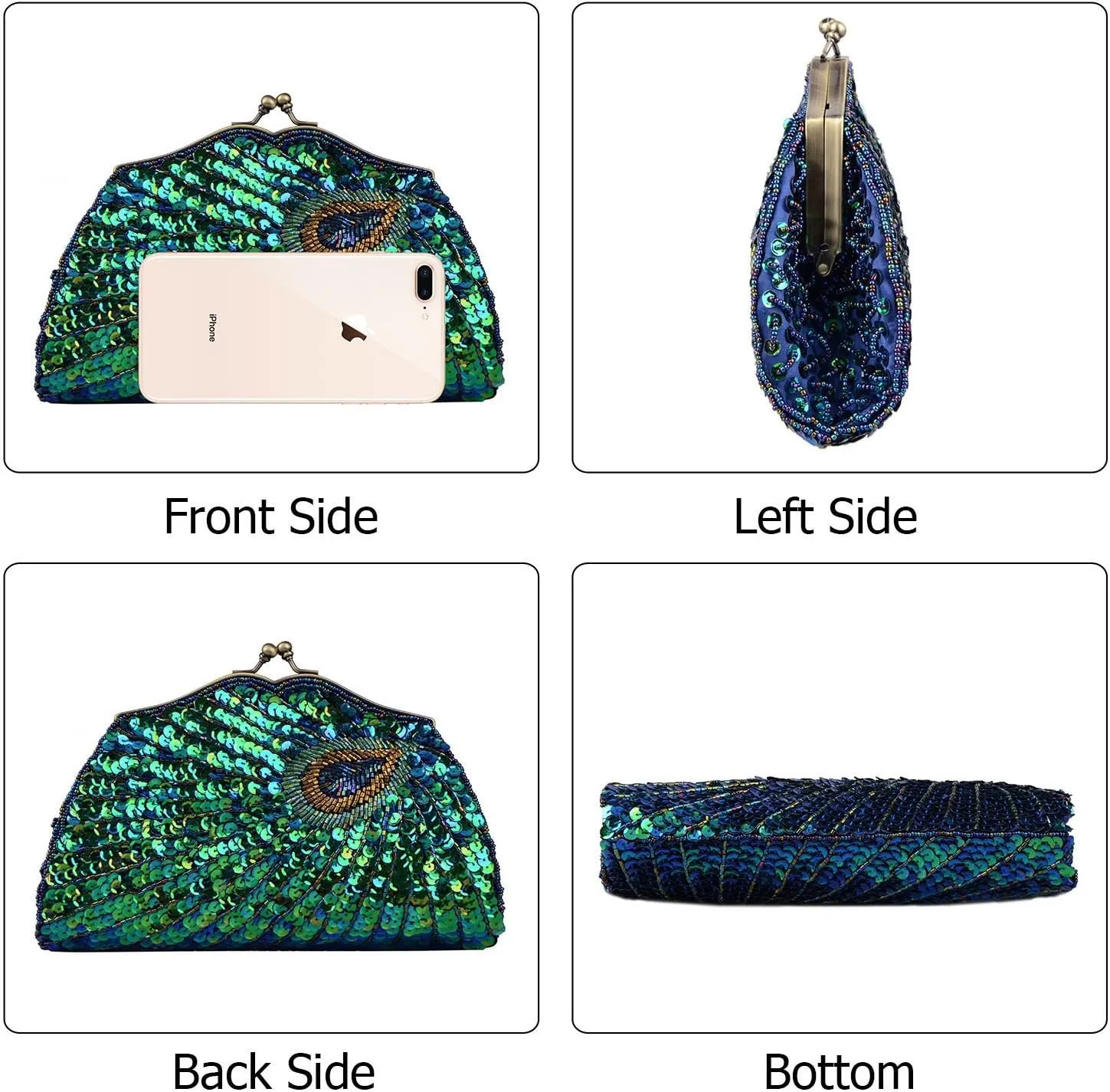 Vintage Beaded Sequin Peacock Clutch Purse Evening Bags (Blue)
