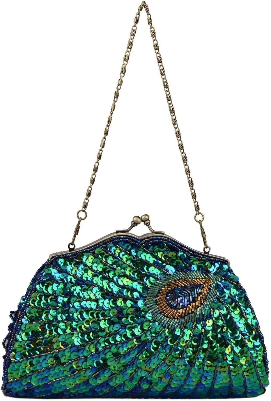 Vintage Beaded Sequin Peacock Clutch Purse Evening Bags (Blue)