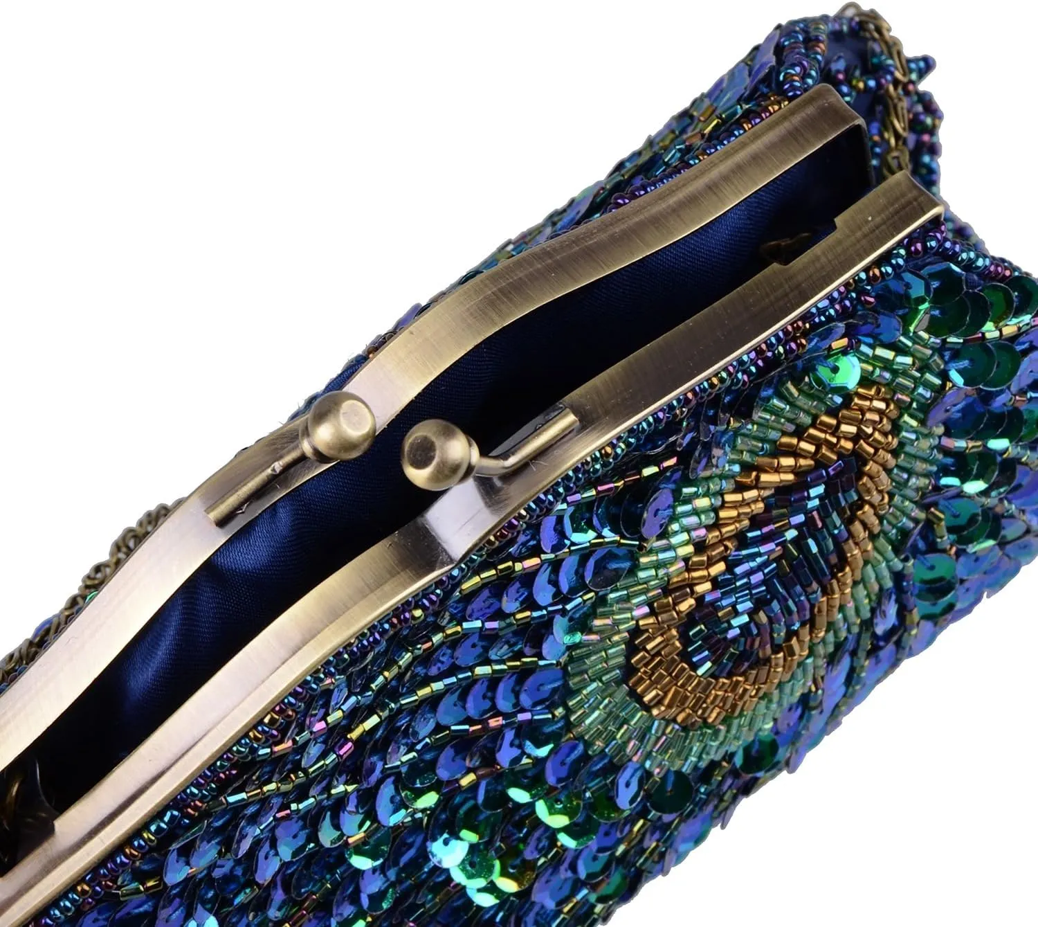 Vintage Beaded Sequin Peacock Clutch Purse Evening Bags (Blue)