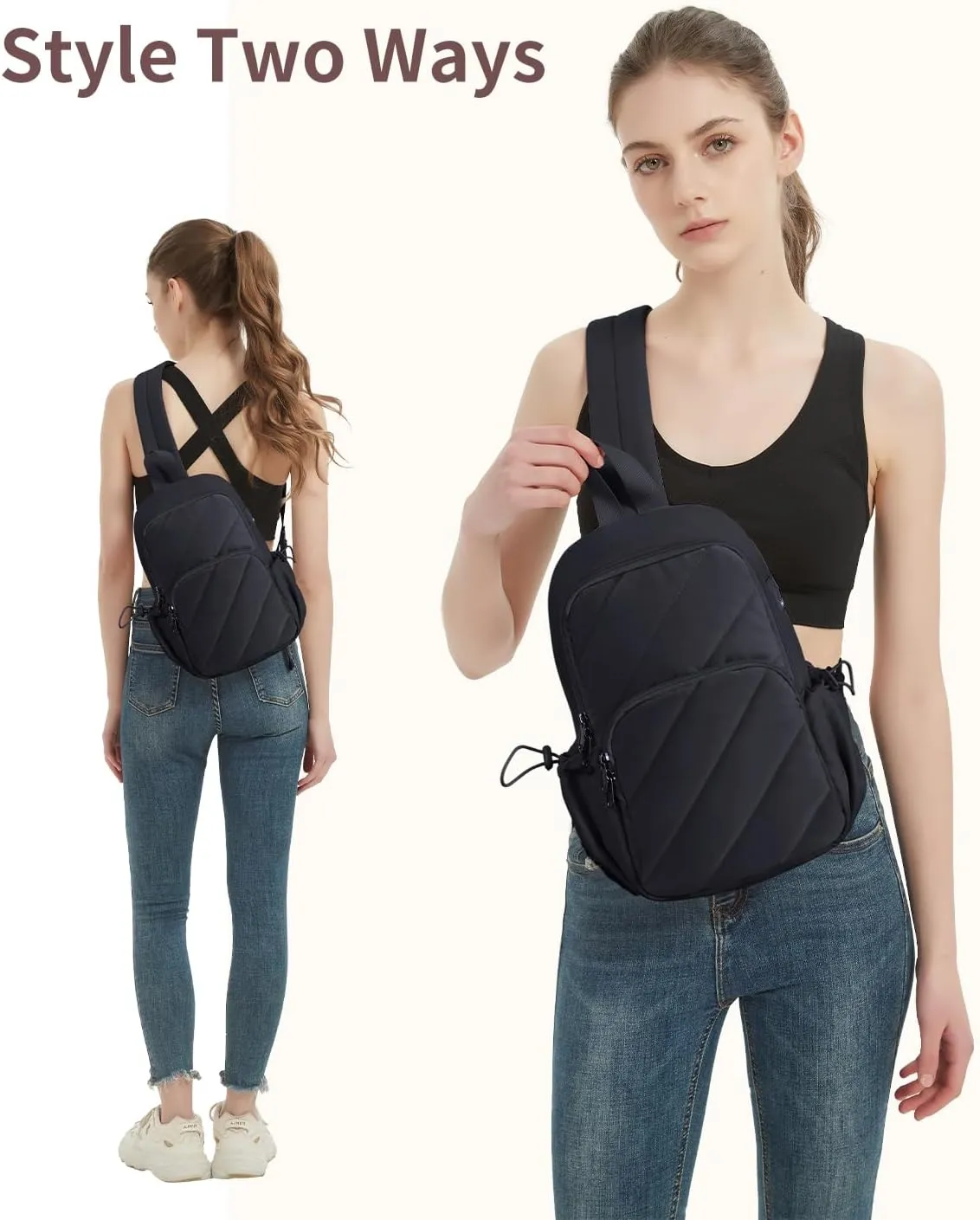 Wandering Nature Featherweight Sling Backpack Crossbody Bag for Women Fits for 11" iPad with Convertible Padded Strap, Multiple Pockets, Ideal for College, Work Commute, Travel, Everyday Errands
