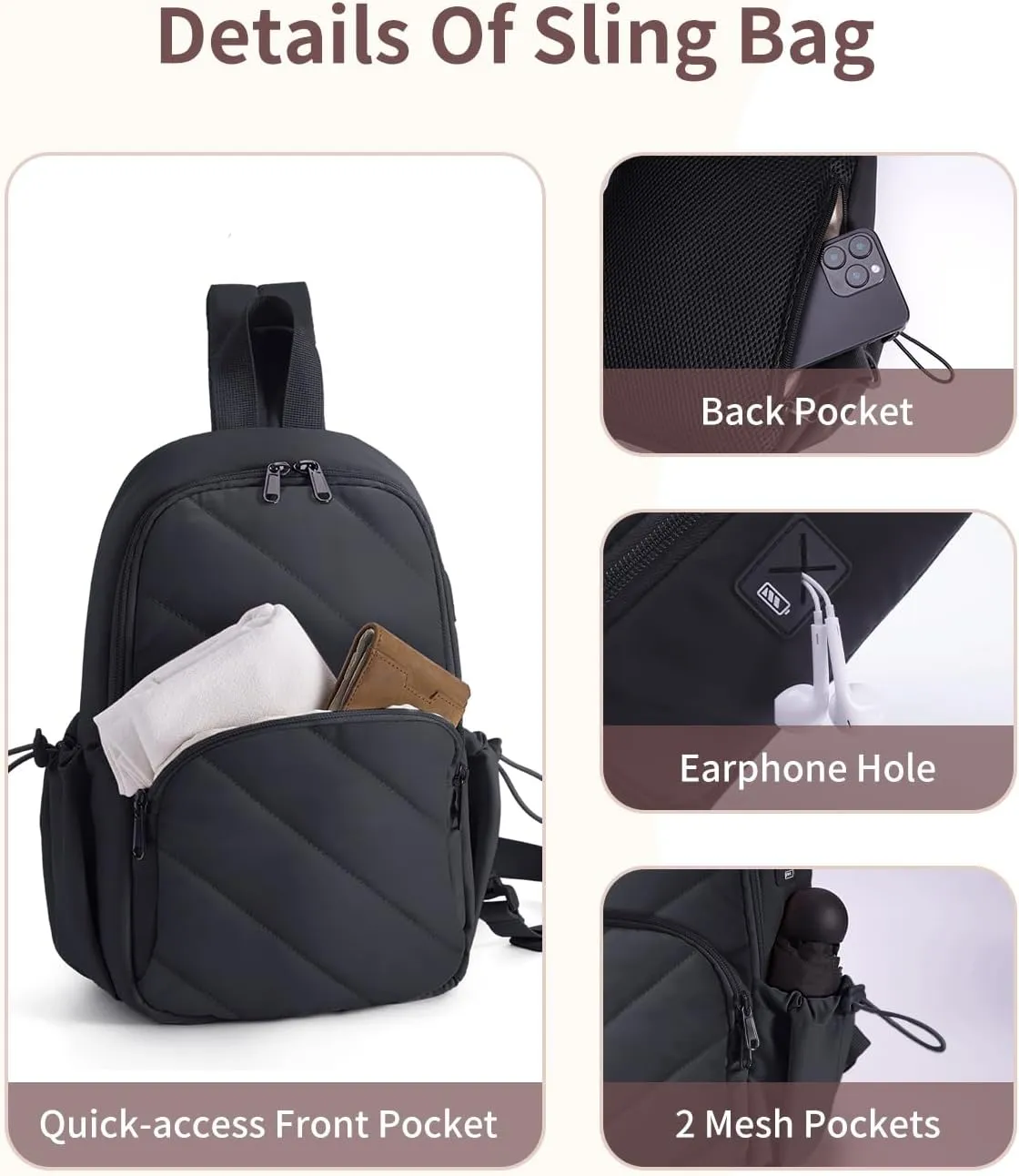 Wandering Nature Featherweight Sling Backpack Crossbody Bag for Women Fits for 11" iPad with Convertible Padded Strap, Multiple Pockets, Ideal for College, Work Commute, Travel, Everyday Errands