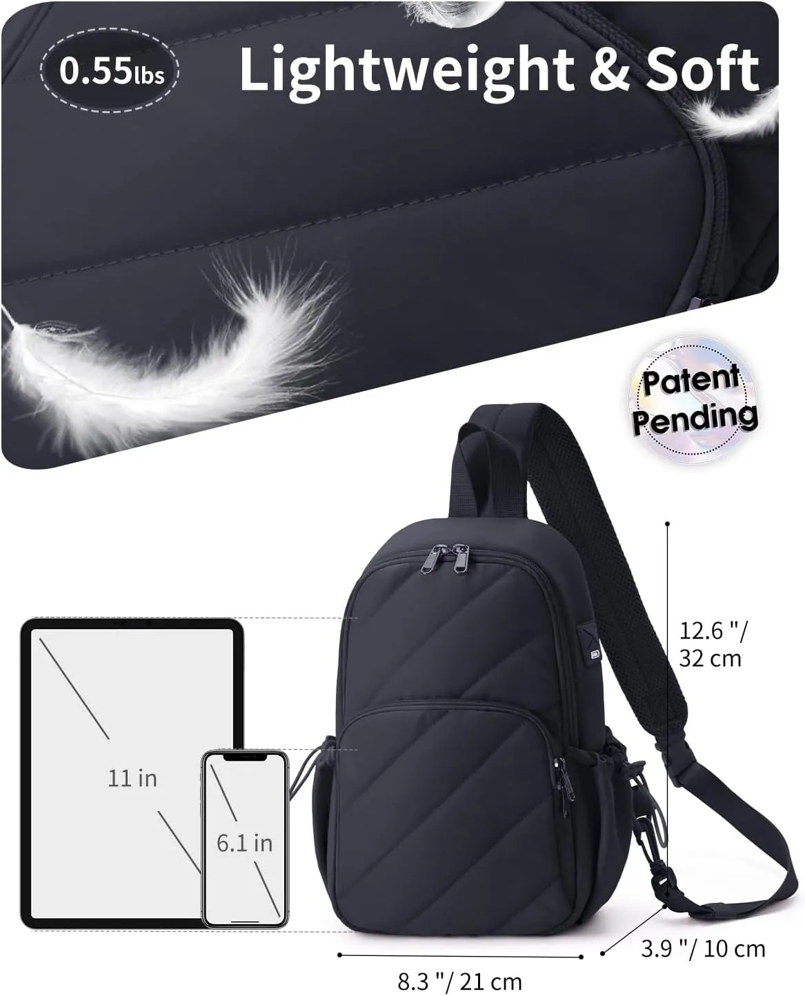 Wandering Nature Featherweight Sling Backpack Crossbody Bag for Women Fits for 11" iPad with Convertible Padded Strap, Multiple Pockets, Ideal for College, Work Commute, Travel, Everyday Errands