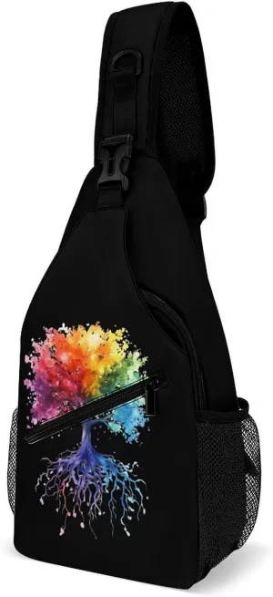 Watercolor Tree Colorful Casual Sling Bag Backpack Travel Shoulder Chest Crossbody Bags Adjustable Daypack Unisex