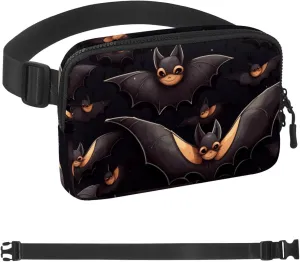 Waterproof Fanny Pack Black Belt Bag with Adjustable Strap for Women and Men,Halloween Bat Pattern Crossbody Fanny Bag with Zipper for Hiking Running Travel