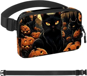 Waterproof Fanny Pack Black Belt Bag with Adjustable Strap for Women and Men,Halloween Cat G Crossbody Fanny Bag with Zipper for Hiking Running Travel